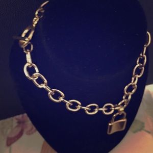 Gold Lock Charm Pendant Cable Link Chain Bracelet